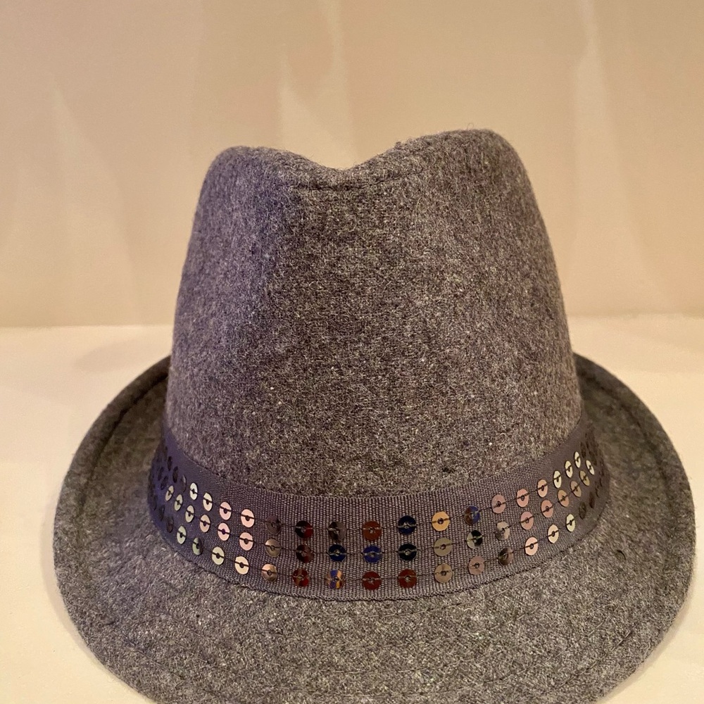 Gray Fedora Hat with Sequin Band